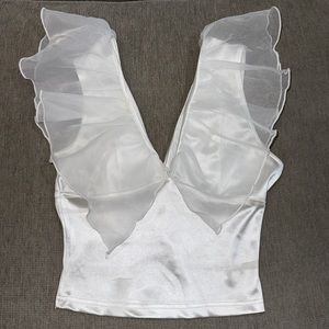 White Fairy Chiffon Ruffle Sleeve Crop Top